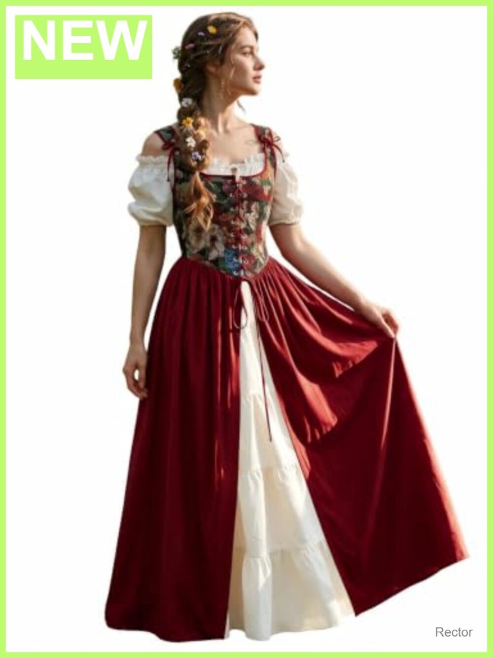 Renaissance Medieval Costume Dress Set Corset Chemise Skirt